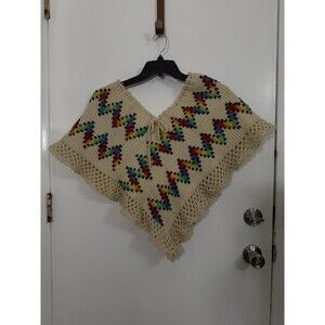 Vintage Handmade Hand stitched crochet Poncho Sweater Folk Peasant